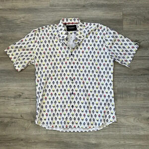 Maceoo Men's Short Sleeve Button Down Dog Pattern Shirt Sz XL